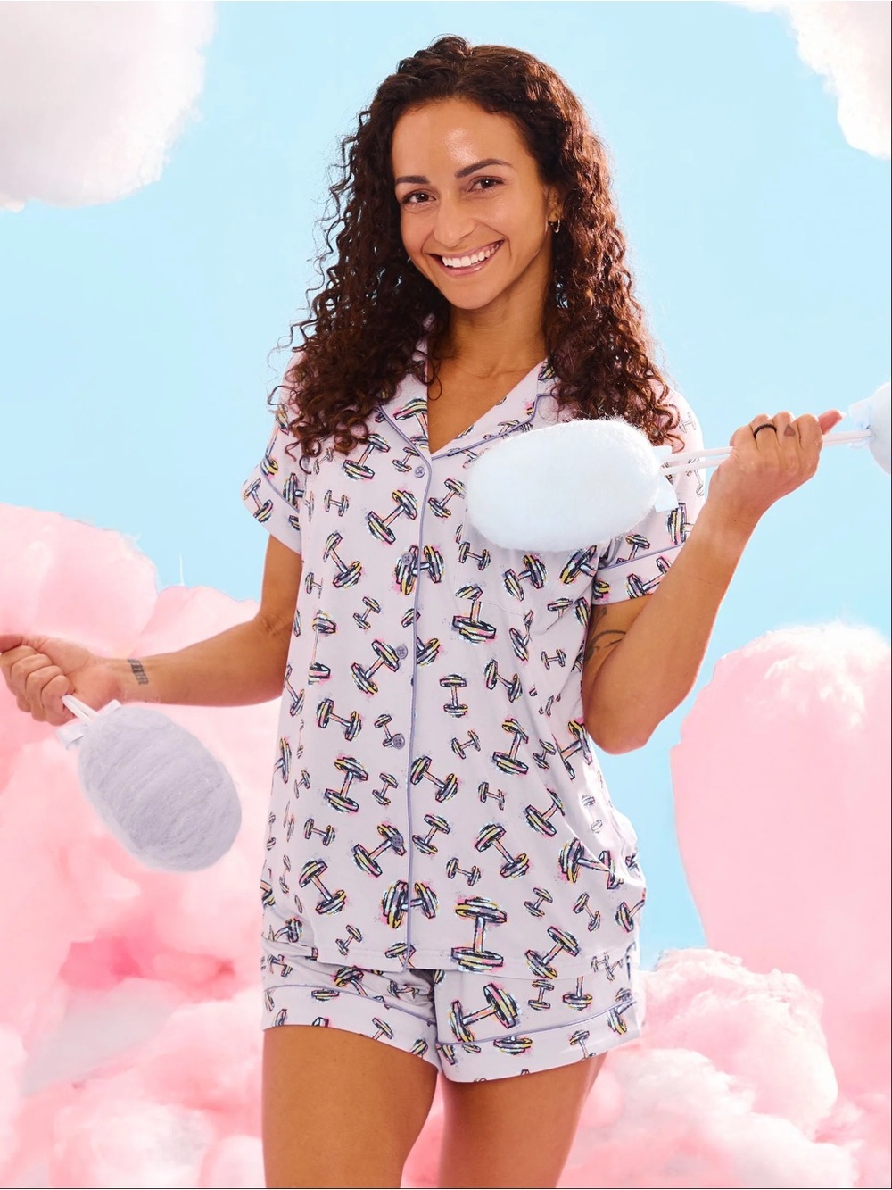 BUFFBUNNY PAJAMA SHORTS SET IN DUMBBELL PRINT